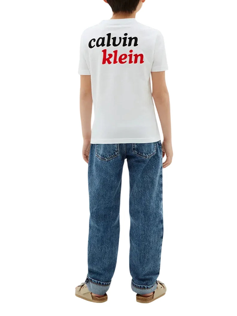 Calvin Klein Jeans T-shirt manica corta con logo flock bianco