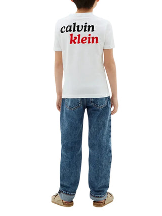 Calvin Klein Jeans T-shirt manica corta con logo flock bianco