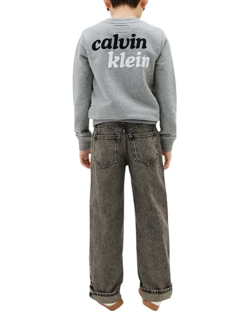 Calvin Klein Jeans felpa bambino con logo flock grigio