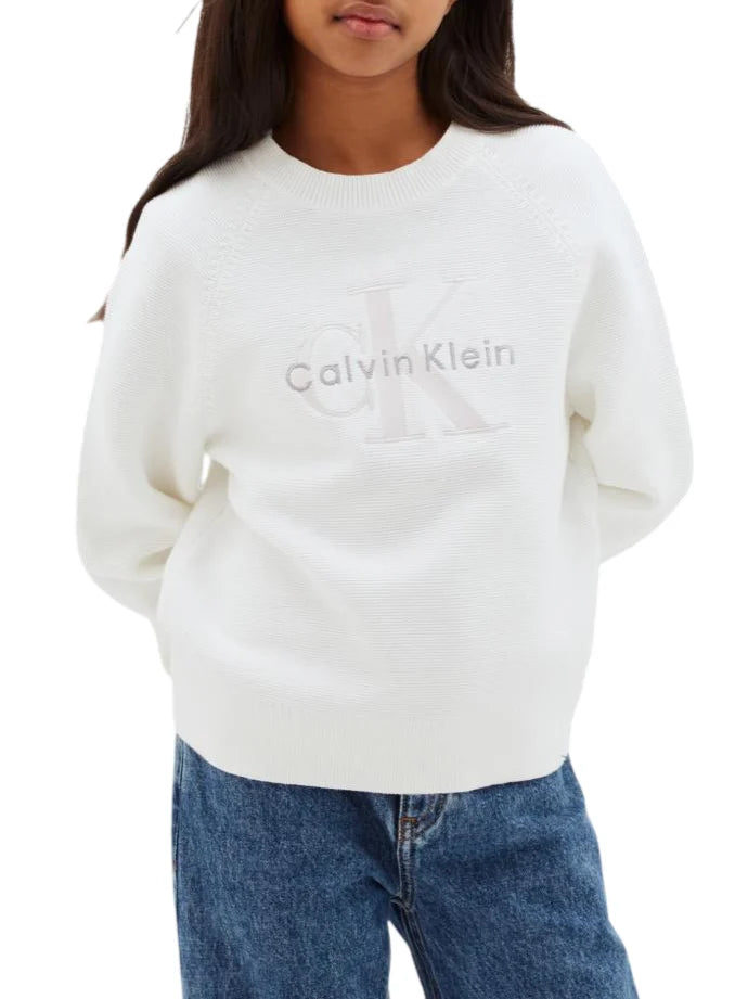 Calvin Klein Jeans maglia bambina in cotone con logo bianco
