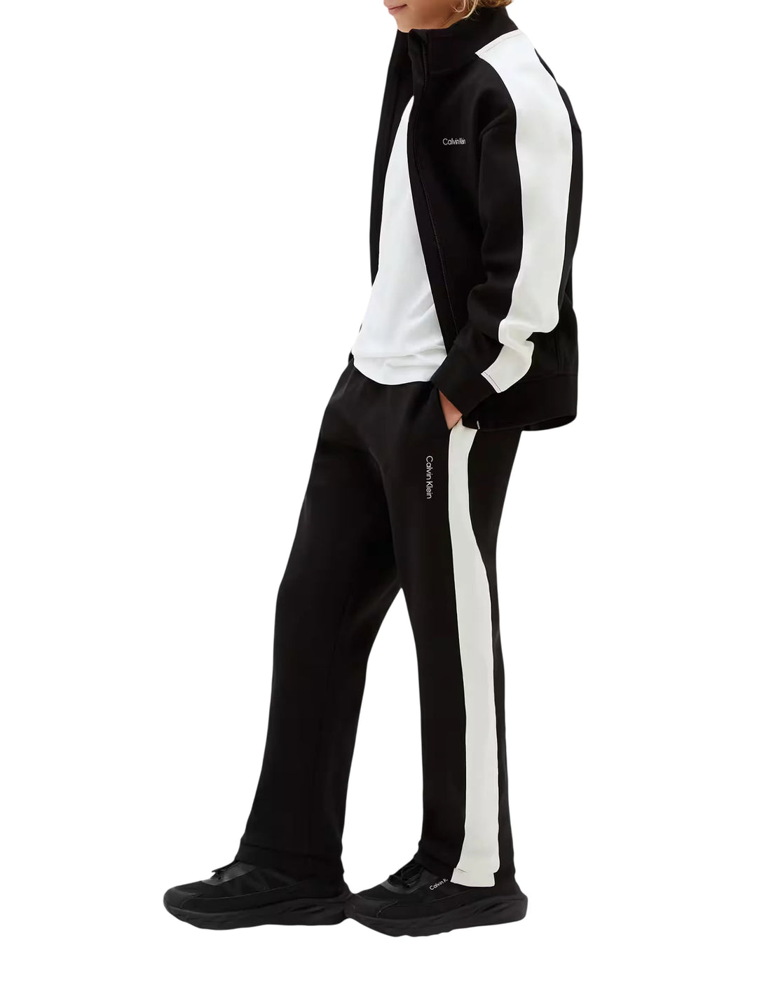Calvin Klein Jeans tuta sportiva bambino giacca pantaloni nero panna
