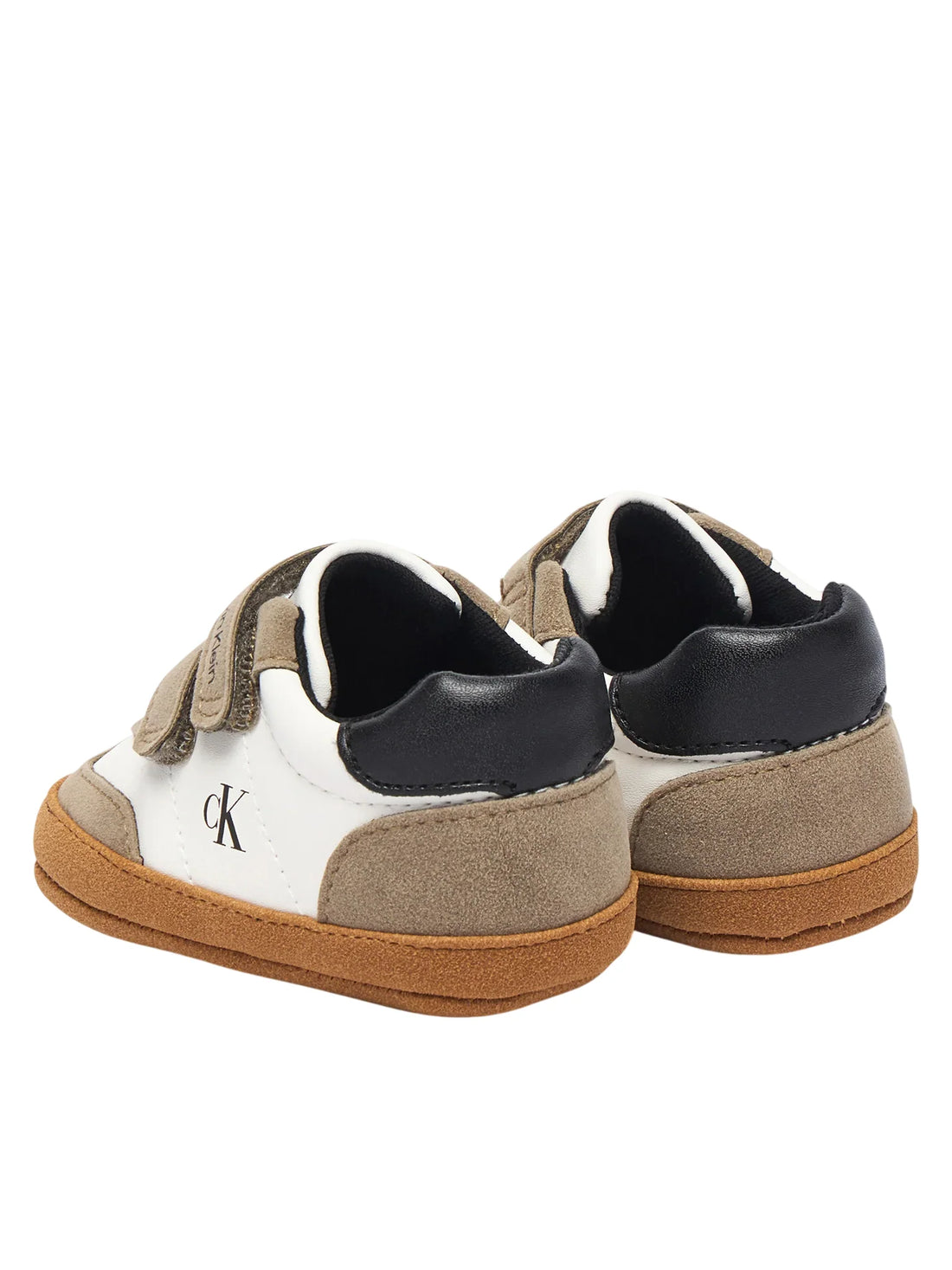 Calvin Klein scarpette da culla neonato in ecopelle e suede tortora panna