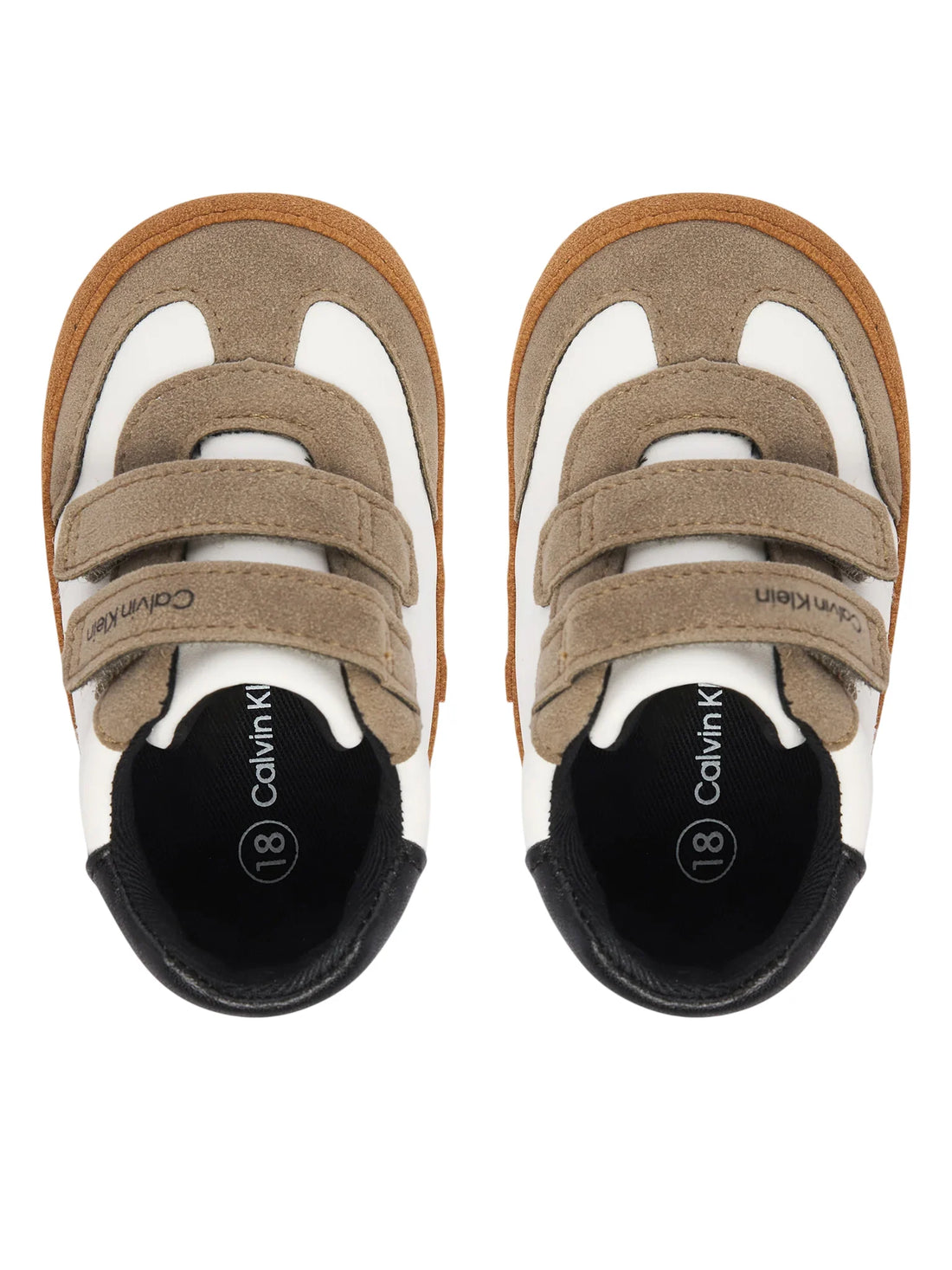 Calvin Klein scarpette da culla neonato in ecopelle e suede tortora panna