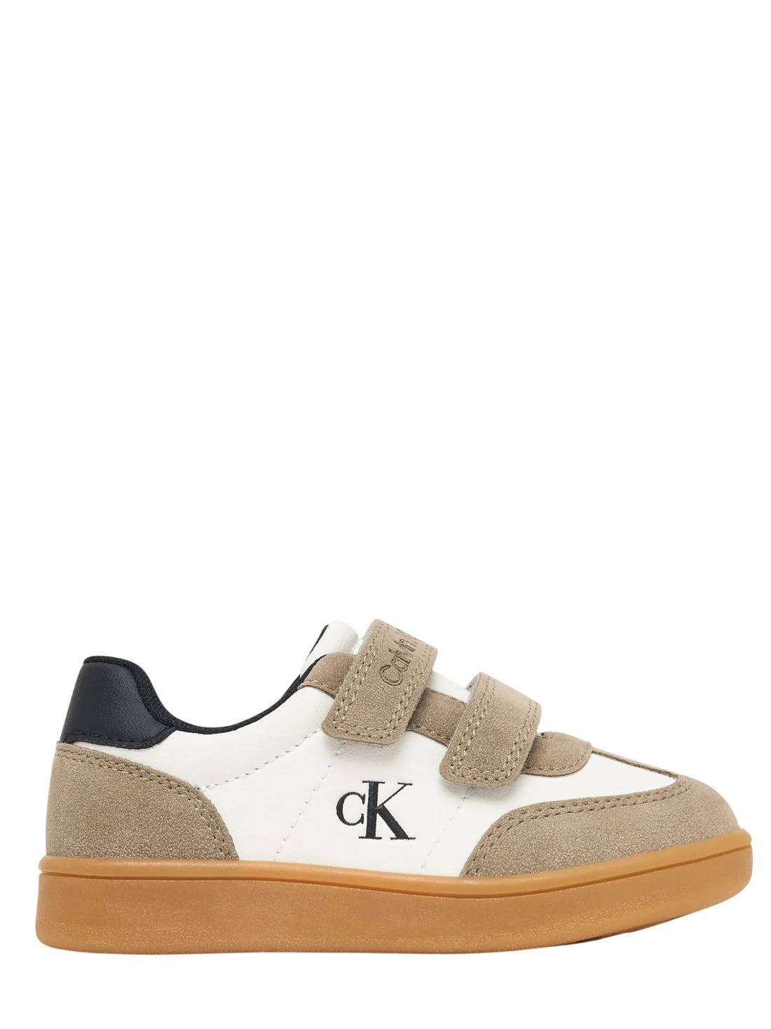 Calvin Klein sneakers con strappi bambino in ecopelle e suede bianco tortora