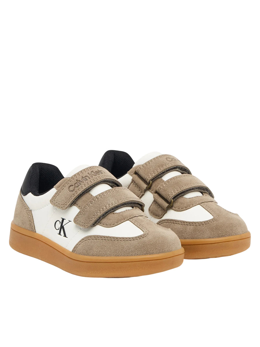 Calvin Klein sneakers con strappi bambino in ecopelle e suede bianco tortora V1X9-83443-0318 Y746 Calvin Klein Footwear 