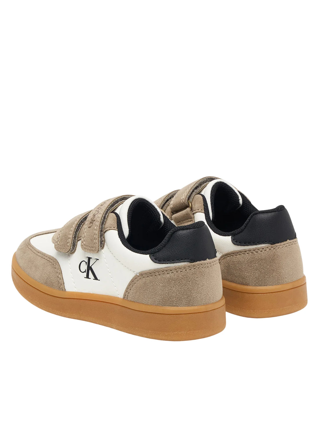 Calvin Klein sneakers con strappi bambino in ecopelle e suede bianco tortora