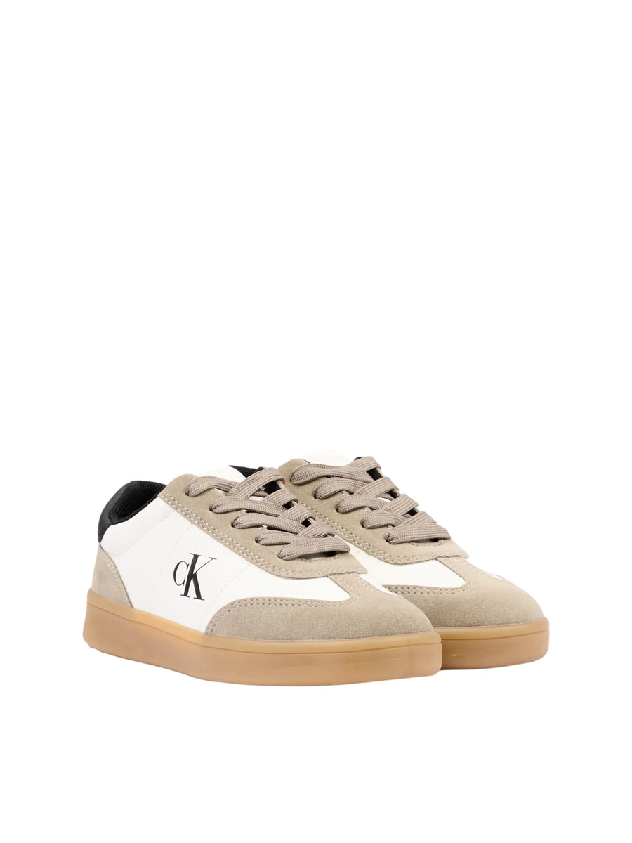 Calvin Klein sneakers bambino in suede ed ecopelle tortora panna