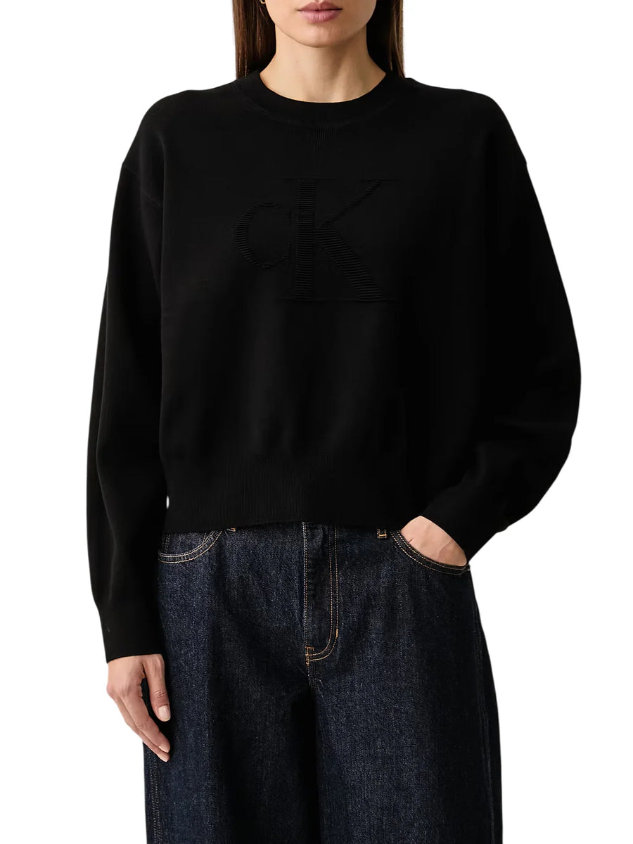 Calvin Klein Jeans maglia girocollo donna con logo jacquard nero LV047H315G UB1 Calvin Klein Jeans 