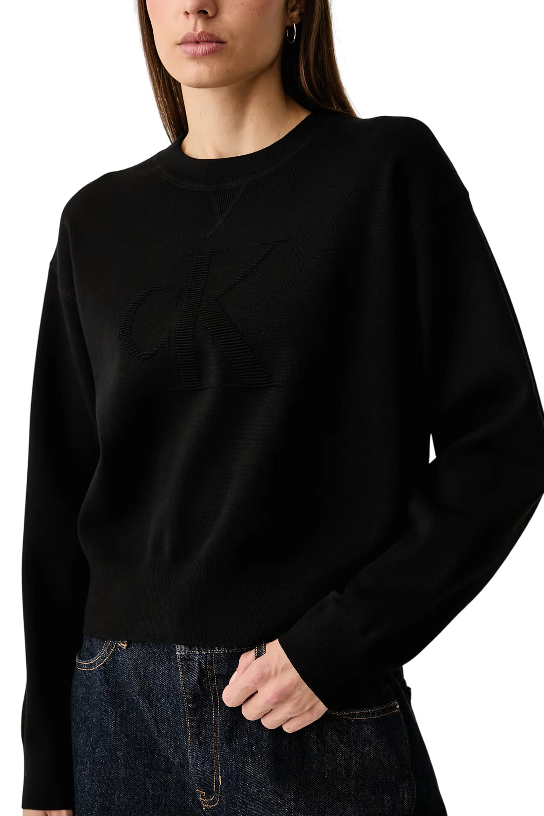 Calvin Klein Jeans maglia girocollo donna con logo jacquard nero