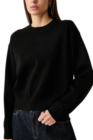 Calvin Klein Jeans maglia girocollo donna con logo jacquard nero LV047H315G UB1 Calvin Klein Jeans