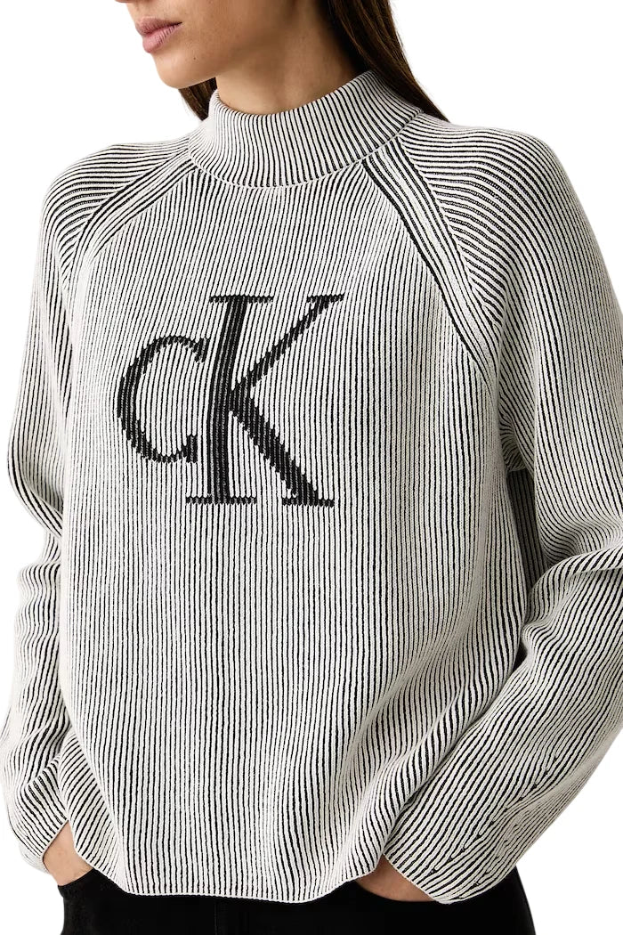Calvin Klein Jeans maglia lupetto donna bicolor con logo nero bianco