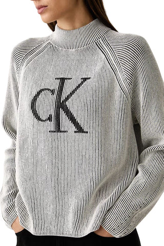 Calvin Klein Jeans maglia lupetto donna bicolor con logo nero bianco LV047H317G UB1 Calvin Klein Jeans
