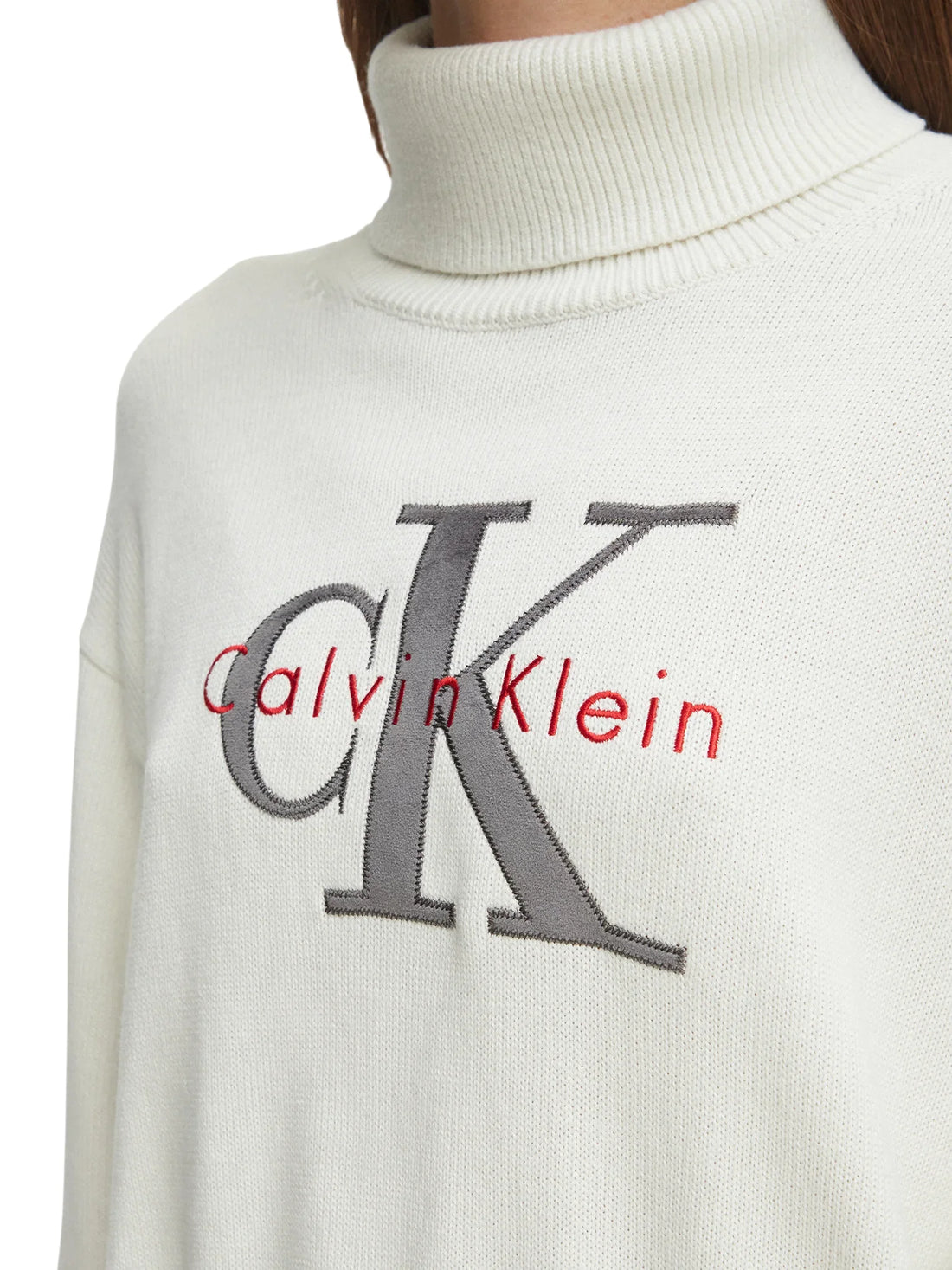 Calvin Klein Jeans maglia dolcevita donna con logo panna