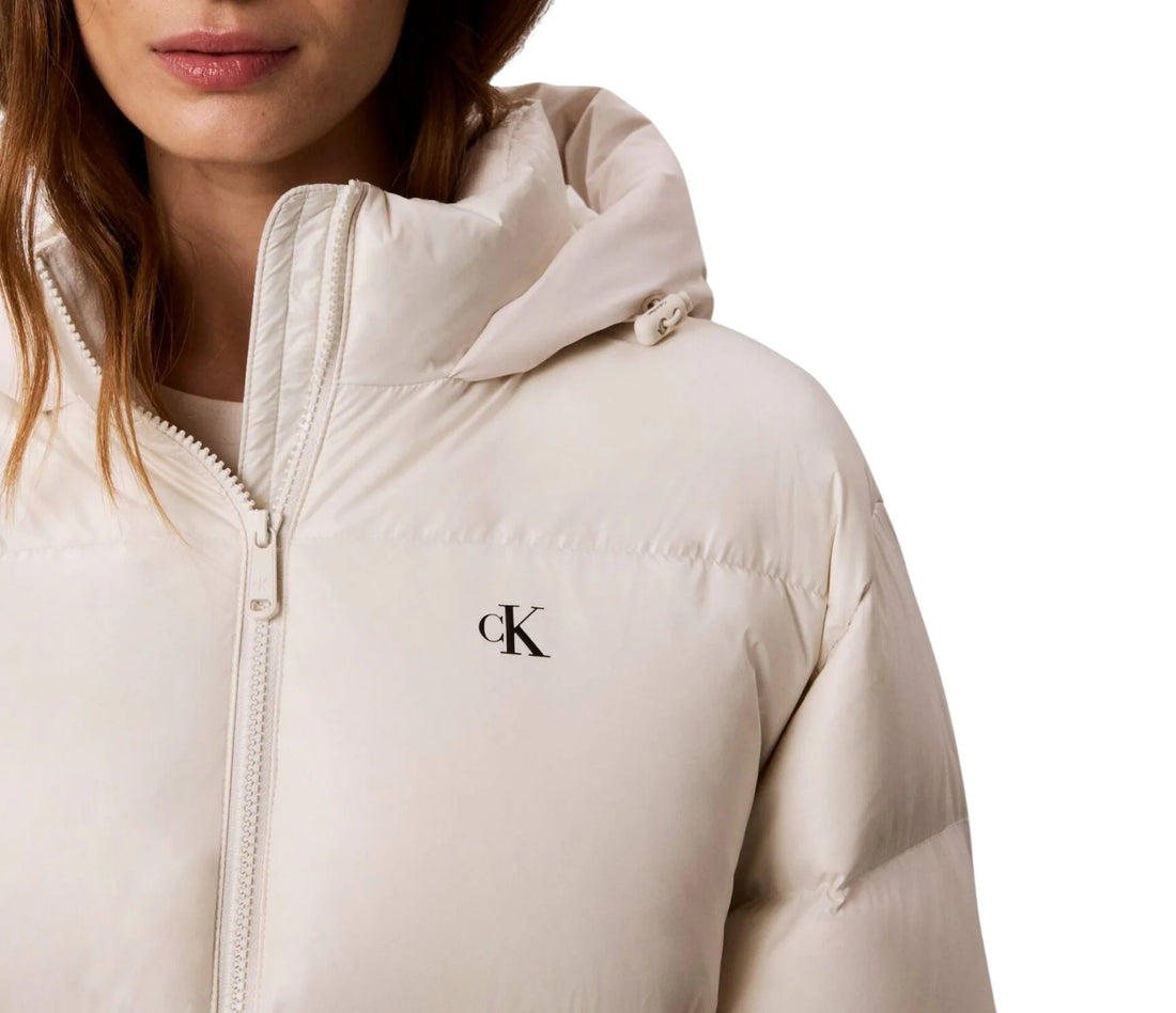 Calvin Klein Jeans piumino donna trapuntato con cappuccio panna