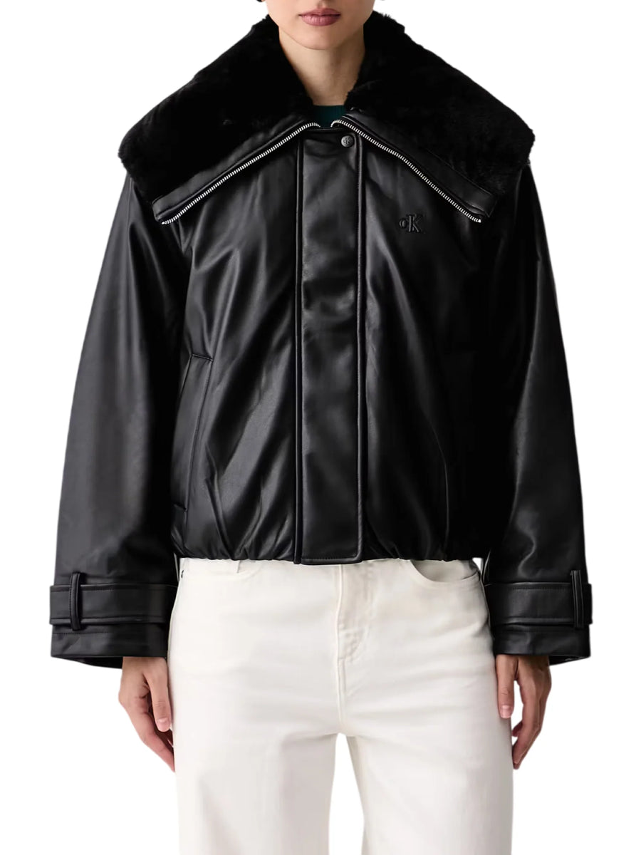 Calvin Klein Jeans giubbino donna in ecopelle con ecopelliccia nero LV047H524G UB1 Calvin Klein Jeans 