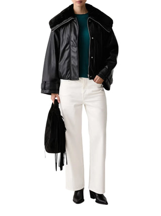 Calvin Klein Jeans giubbino donna in ecopelle con ecopelliccia nero LV047H524G UB1 Calvin Klein Jeans 