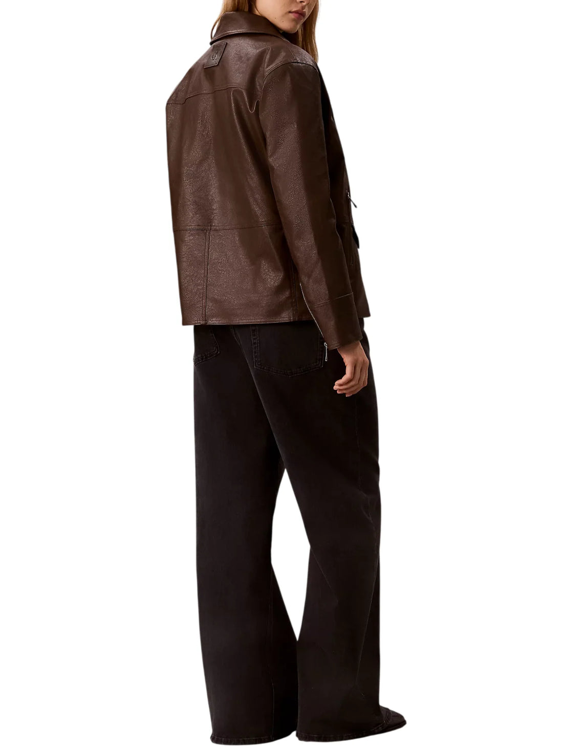 Calvin Klein Jeans giubbino chiodo in ecopelle donna marrone