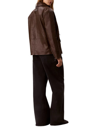 Calvin Klein Jeans giubbino chiodo in ecopelle donna marrone LV047H543G WFM Calvin Klein Jeans 