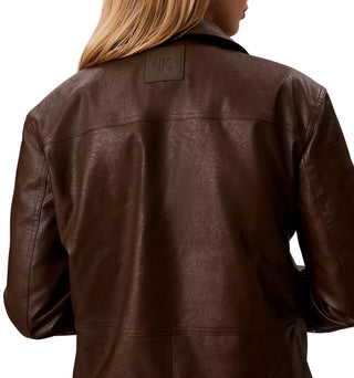 Calvin Klein Jeans giubbino chiodo in ecopelle donna marrone LV047H543G WFM Calvin Klein Jeans