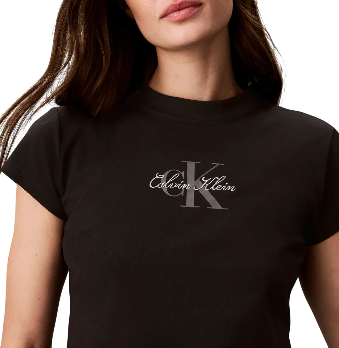 Calvin Klein Jeans T-shirt crop donna manica corta slim nero