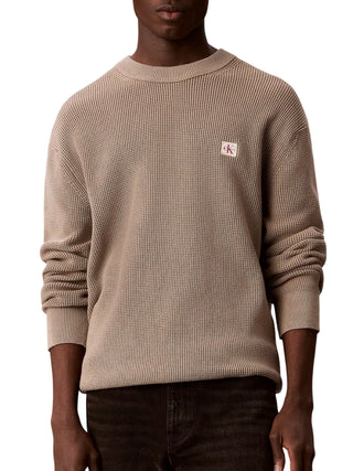 Calvin Klein Jeans maglia uomo in cotone patch logo beige LV04RH326G HMT Calvin Klein Jeans 