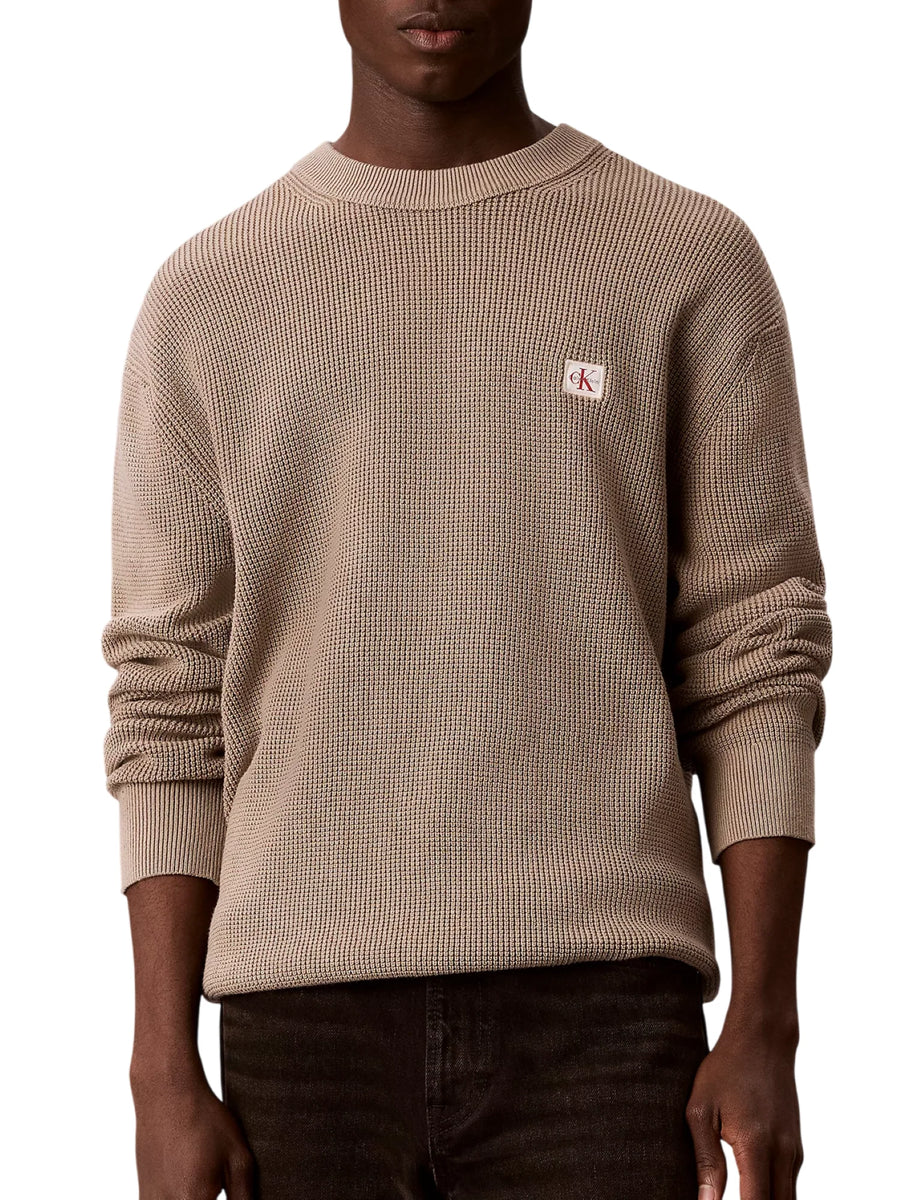 Calvin Klein Jeans maglia uomo in cotone patch logo beige LV04RH326G HMT Calvin Klein Jeans 