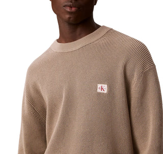 Calvin Klein Jeans maglia uomo in cotone patch logo beige LV04RH326G HMT Calvin Klein Jeans