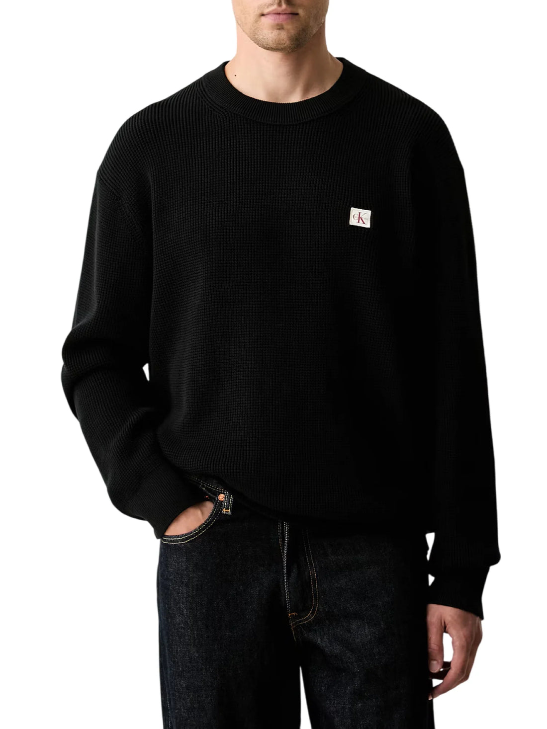 Calvin Klein Jeans maglia uomo in cotone patch logo nero