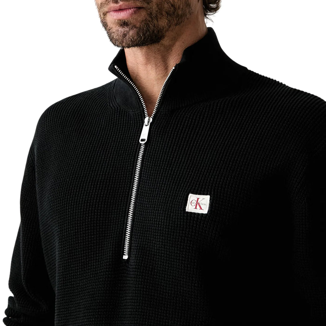 Calvin Klein Jeans maglia uomo mezza zip patch logo nero