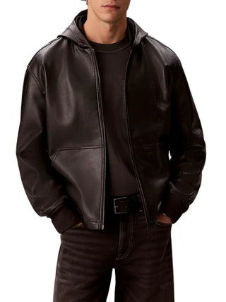 Calvin Klein Jeans giubbino uomo con cappuccio in ecopelle nero LV04RH403G UB1 Calvin Klein Jeans 