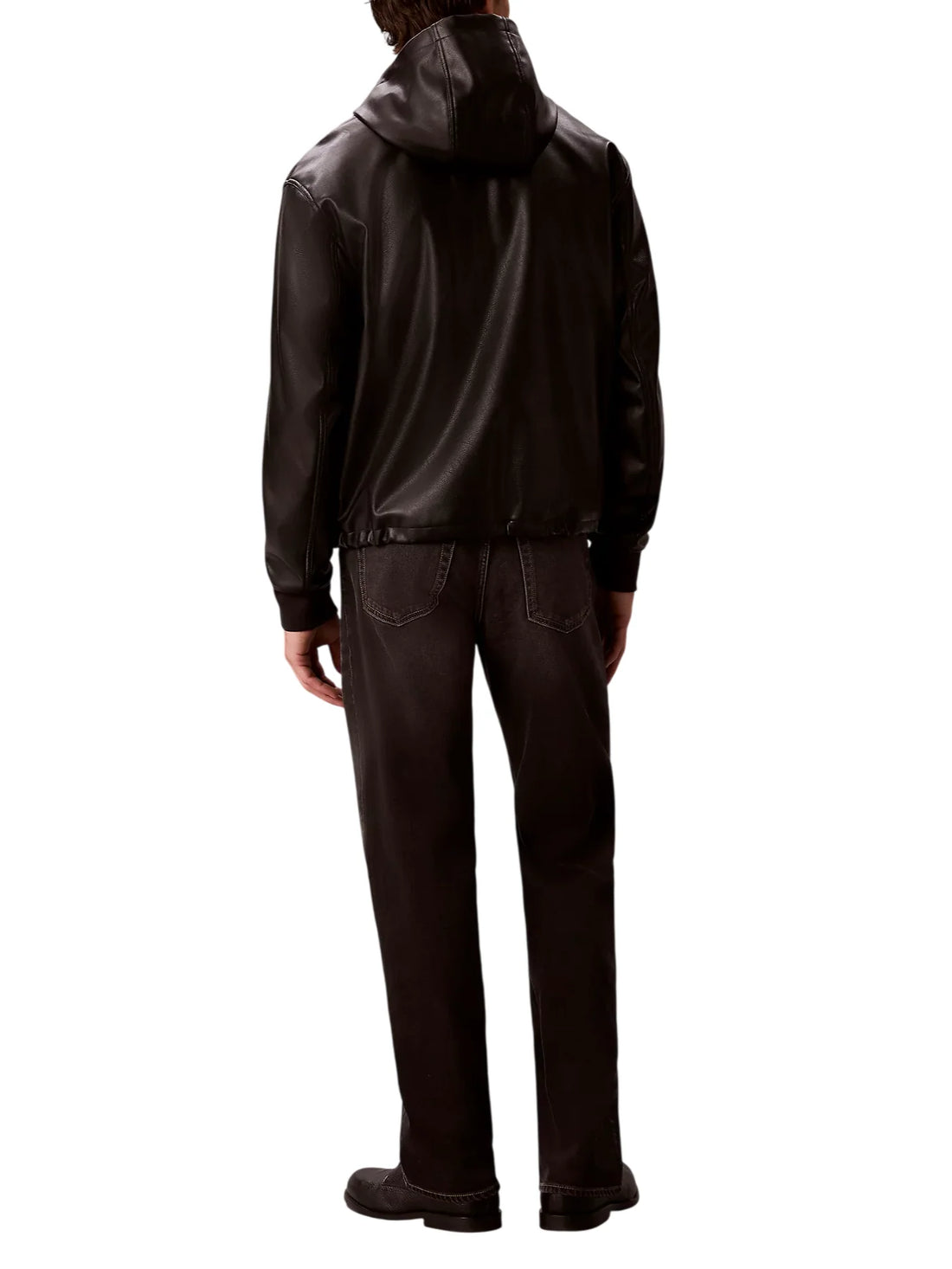 Calvin Klein Jeans giubbino uomo con cappuccio in ecopelle nero