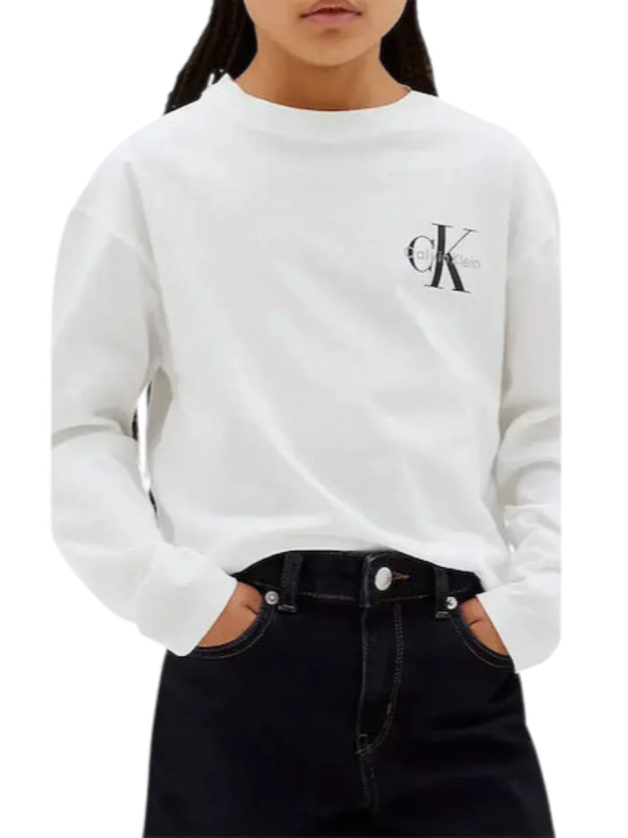Calvin Klein Jeans T-shirt unisex bambino manica lunga bianco