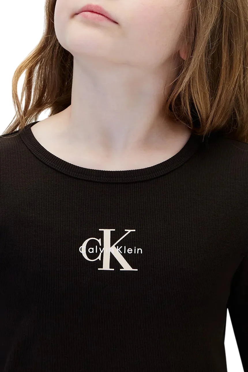 Calvin Klein Jeans T-shirt manica lunga bambina con logo nero