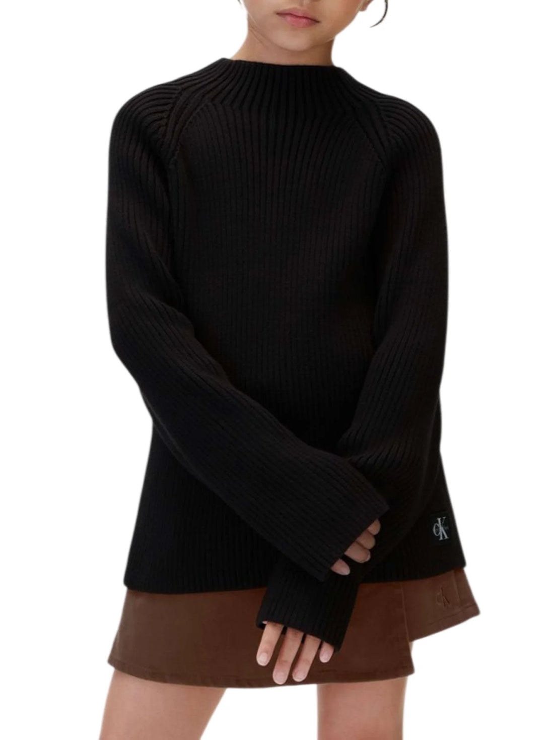 Calvin Klein Jeans maglia dolcevita bambina a costine nero