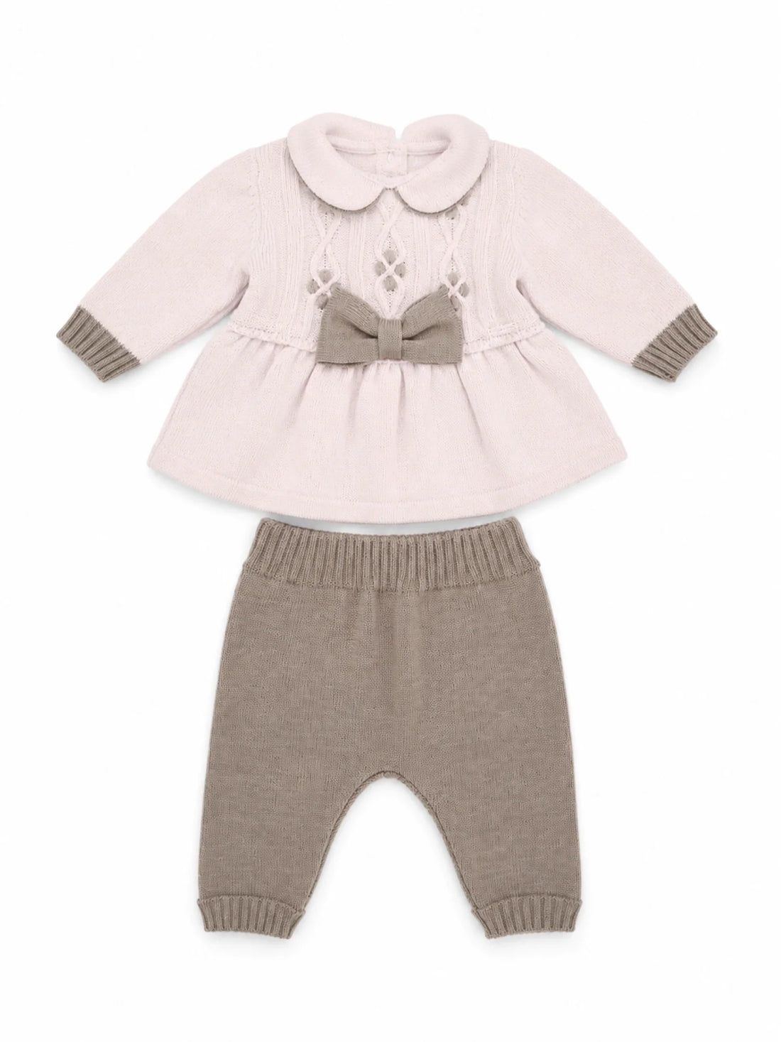 Colori Chiari completo neonata in lana maglia e pantaloni rosa tortora