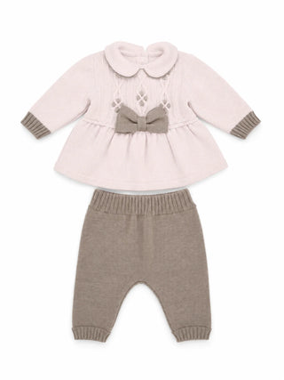 Colori Chiari completo neonata in lana maglia e pantaloni rosa tortora FF218590-4977 8224 COLORICHIARI 