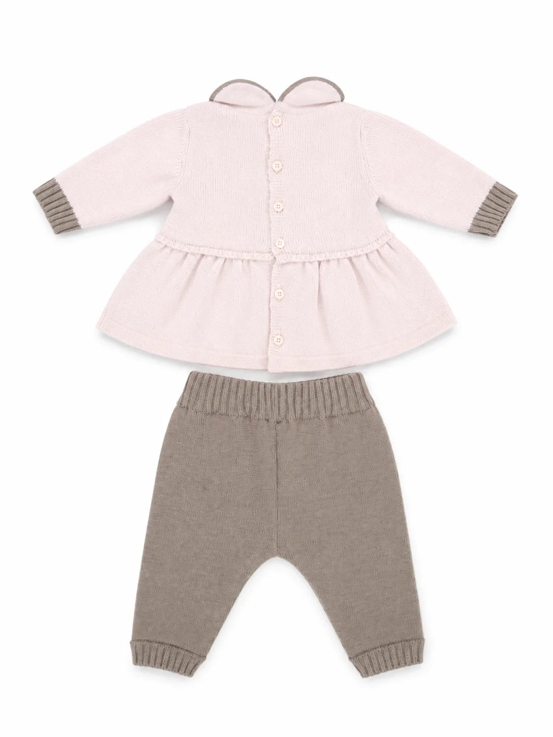 Colori Chiari completo neonata in lana maglia e pantaloni rosa tortora