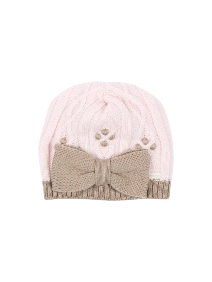 Colori Chiari cappello in lana neonata con fiocco rosa tortora