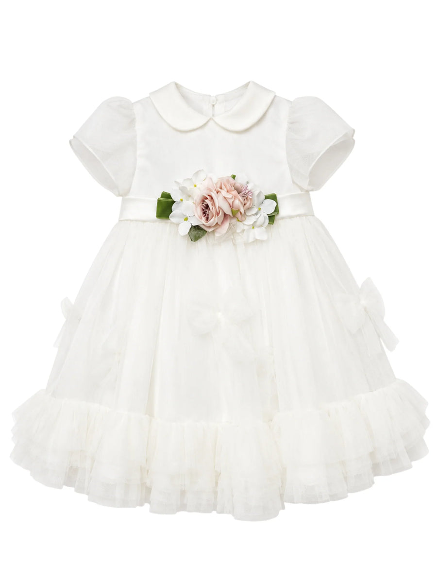Colori Chiari abito cerimonia neonata in mikado e tulle bianco