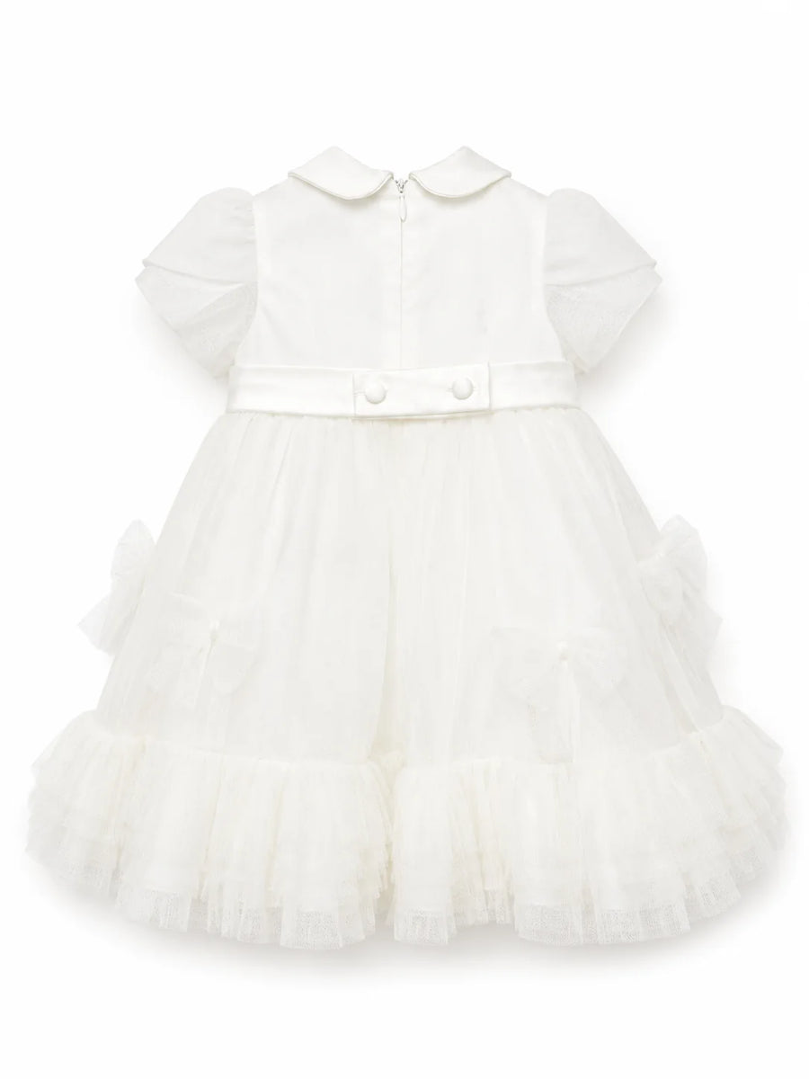 Colori Chiari abito cerimonia neonata in mikado e tulle bianco