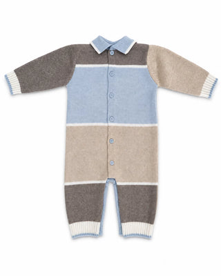Colori Chiari tutina neonato in lana colorblock con orsetto beige celeste MF168596-2088 5123 COLORICHIARI
