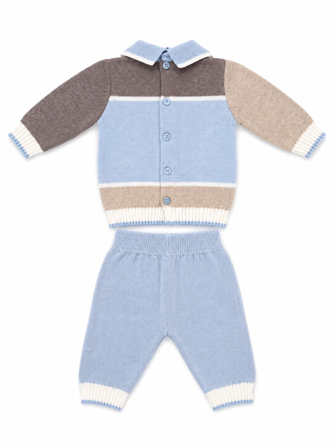 Colori Chiari completo maglia e pantaloni in lana con orsetto celeste beige