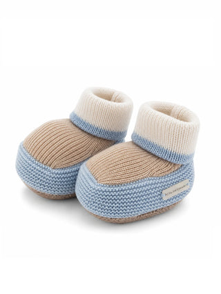 Colori Chiari babbucce neonato in lana colorblock celeste beige MF758600-2088 5123 COLORICHIARI
