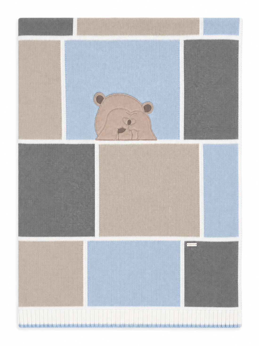 Colori Chiari coperta neonato colorblock con orsetto in lana celeste beige