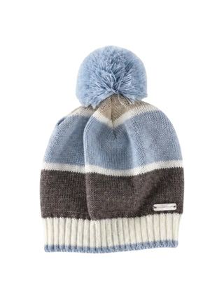 Colori Chiari cappello in lana colorblock con pompon celeste beige MF788597-2088 5123 COLORICHIARI