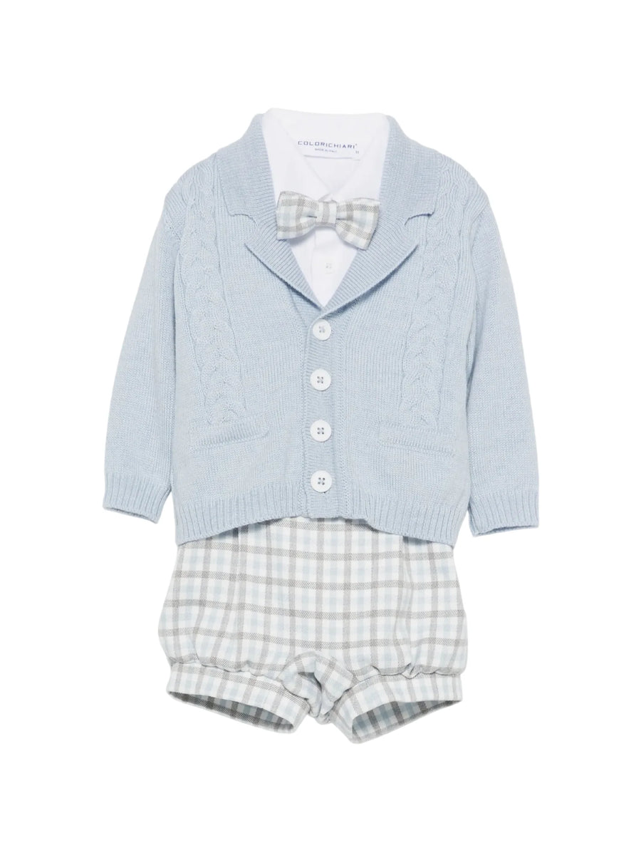 Colori Chiari completo elegante neonato cardigan shorts camicia papillon celeste bianco