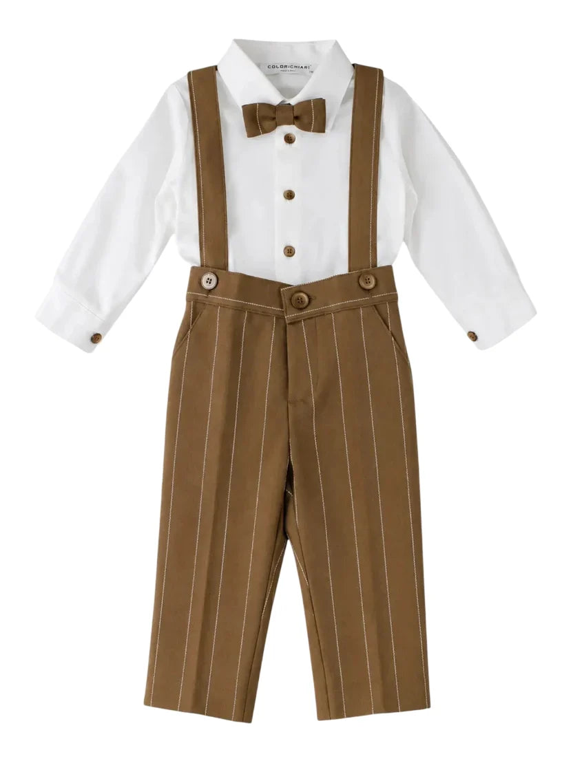 Colori Chiari completo elegante neonato cardigan camicia pantaloni papillon celeste marrone