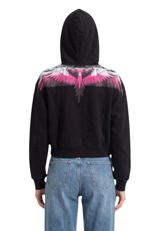 County of Milan felpa donna crop con cappuccio nero fucsia CM30204 NERO-PINK COUNTY OF MILAN