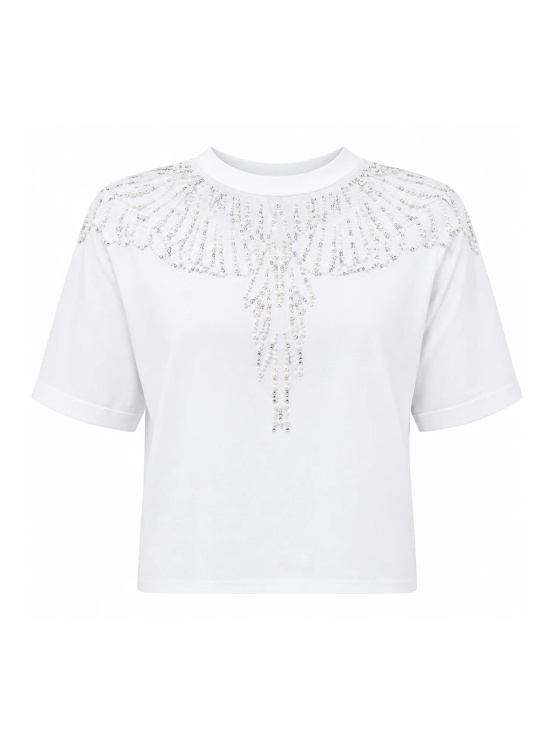 County of Milan T-shirt crop donna manica corta con applicazioni gioiello latte