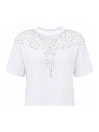 County of Milan T-shirt crop donna manica corta con applicazioni gioiello latte CM30272 OFF WHITE COUNTY OF MILAN